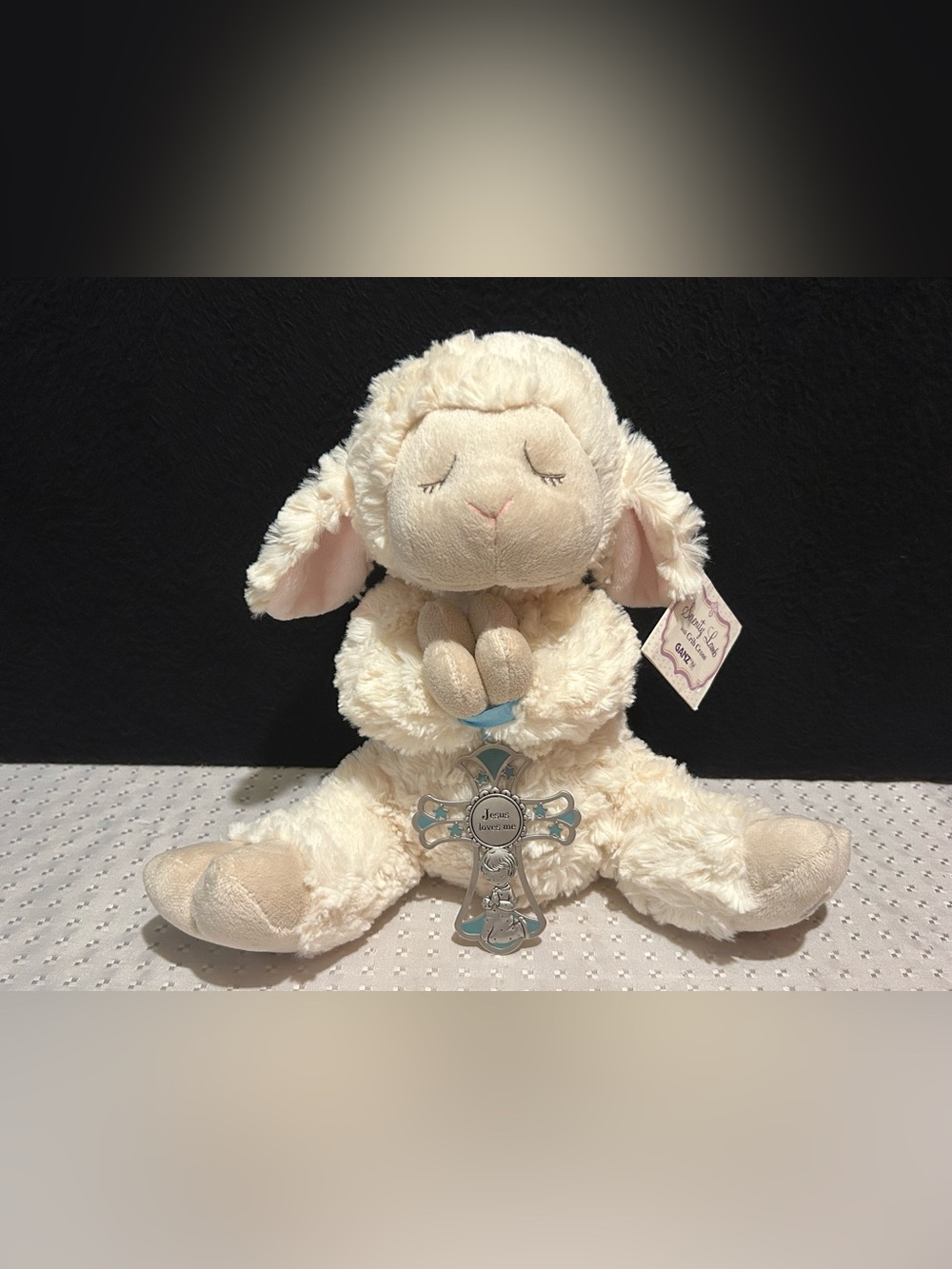 Ganz White Serenity Lamb w/ Jesus Loves Me Crib Cross Baptism Boy Plush 13" NEW